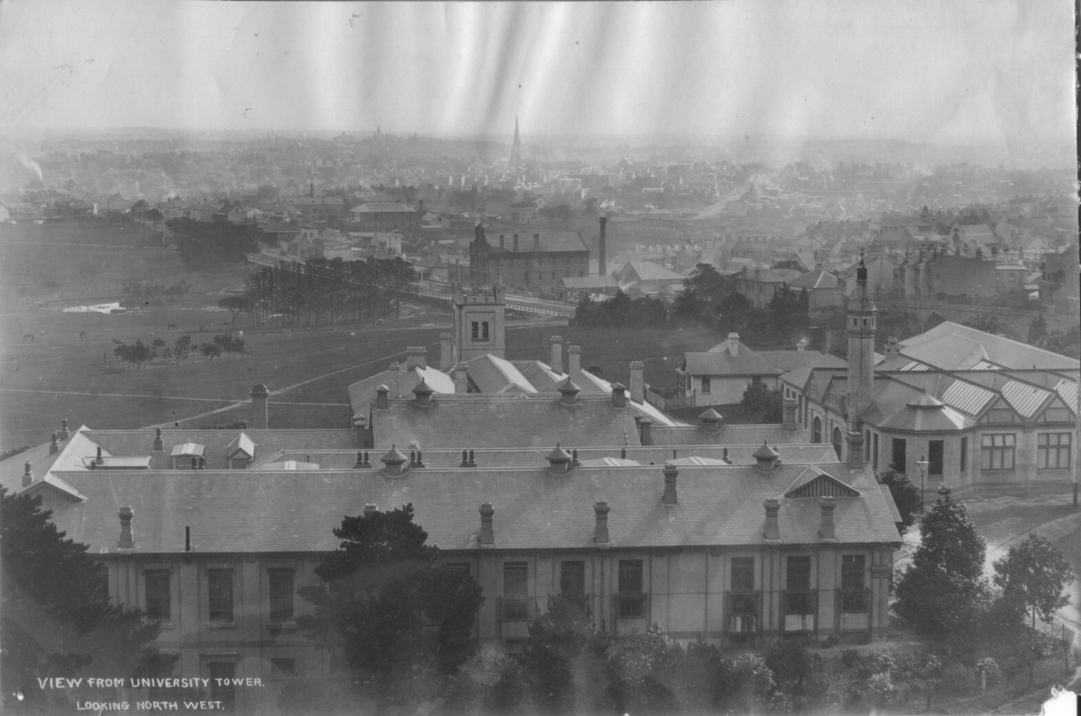 VIEW OF BADHAM AND OLD ENGINEERING BUILDING FROM CLOCK TOWER
