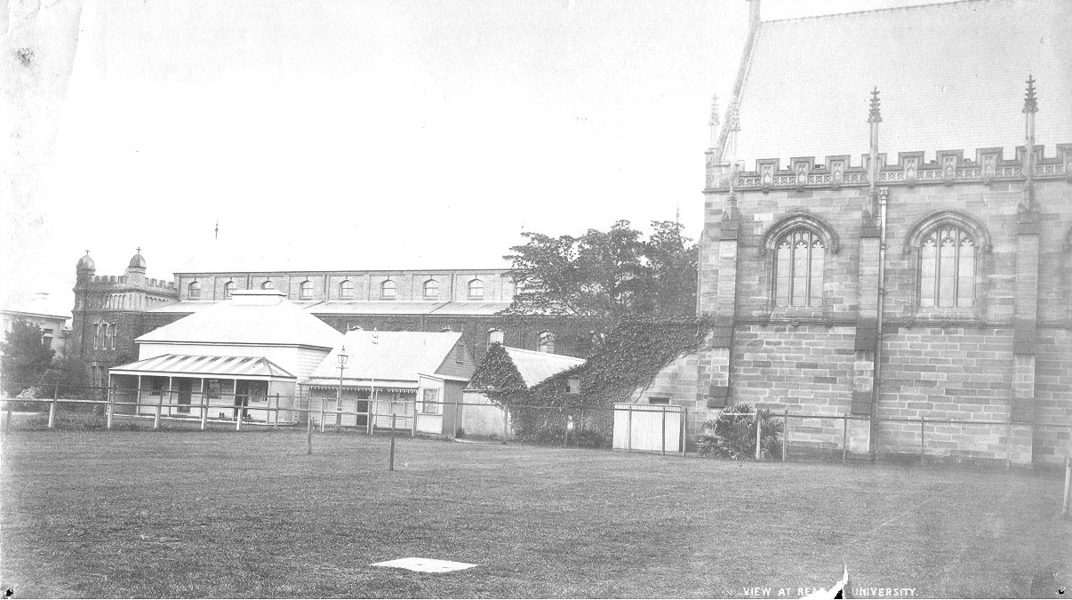 VIEW OF NORTH SIDE OF QUADRANGLE AREA SHOWING EARLY BUILDINGS